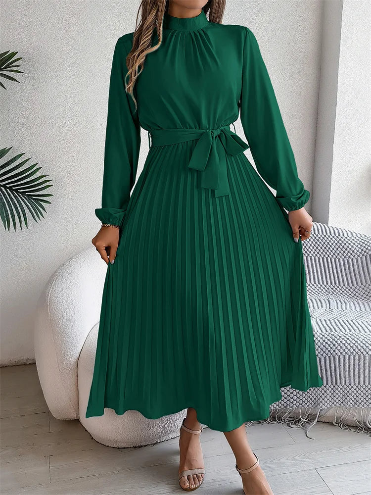 Katrine – Rochie Lungă Elegantă Fustă Plisată Talie Înaltă, Confortabilă
