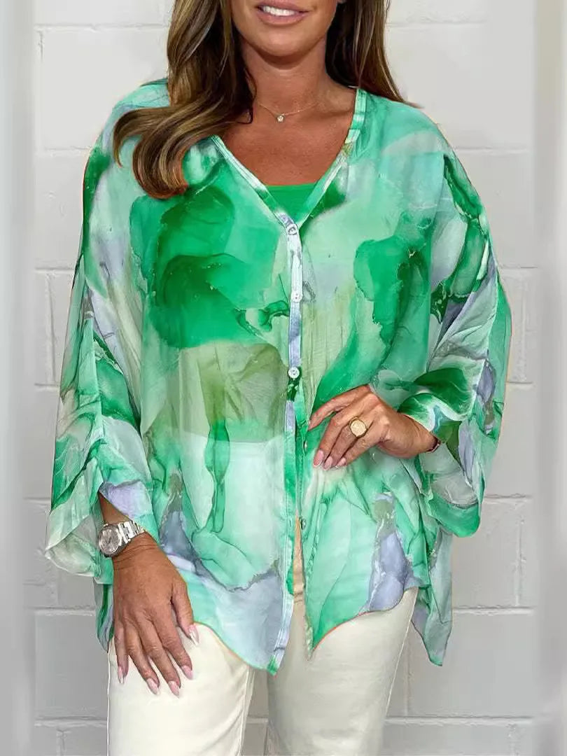 Steph | Bluză elegantă oversized cu imprimeu acquerel