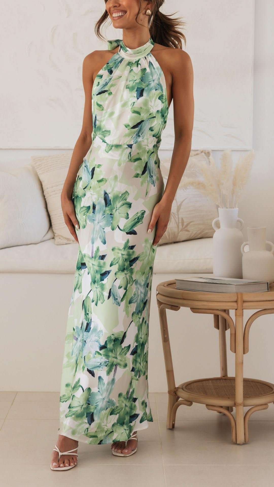 Shannon | Rochie Maxi Florală cu Guler Halter