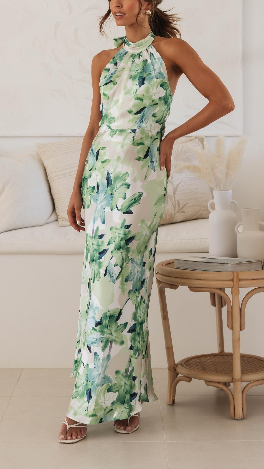 Shannon | Rochie Maxi Florală cu Guler Halter