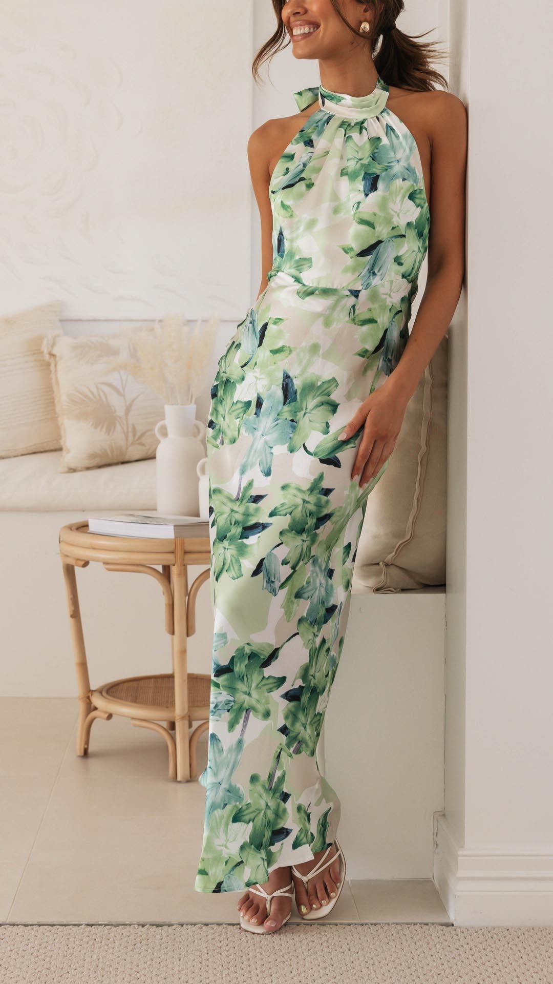 Shannon | Rochie Maxi Florală cu Guler Halter
