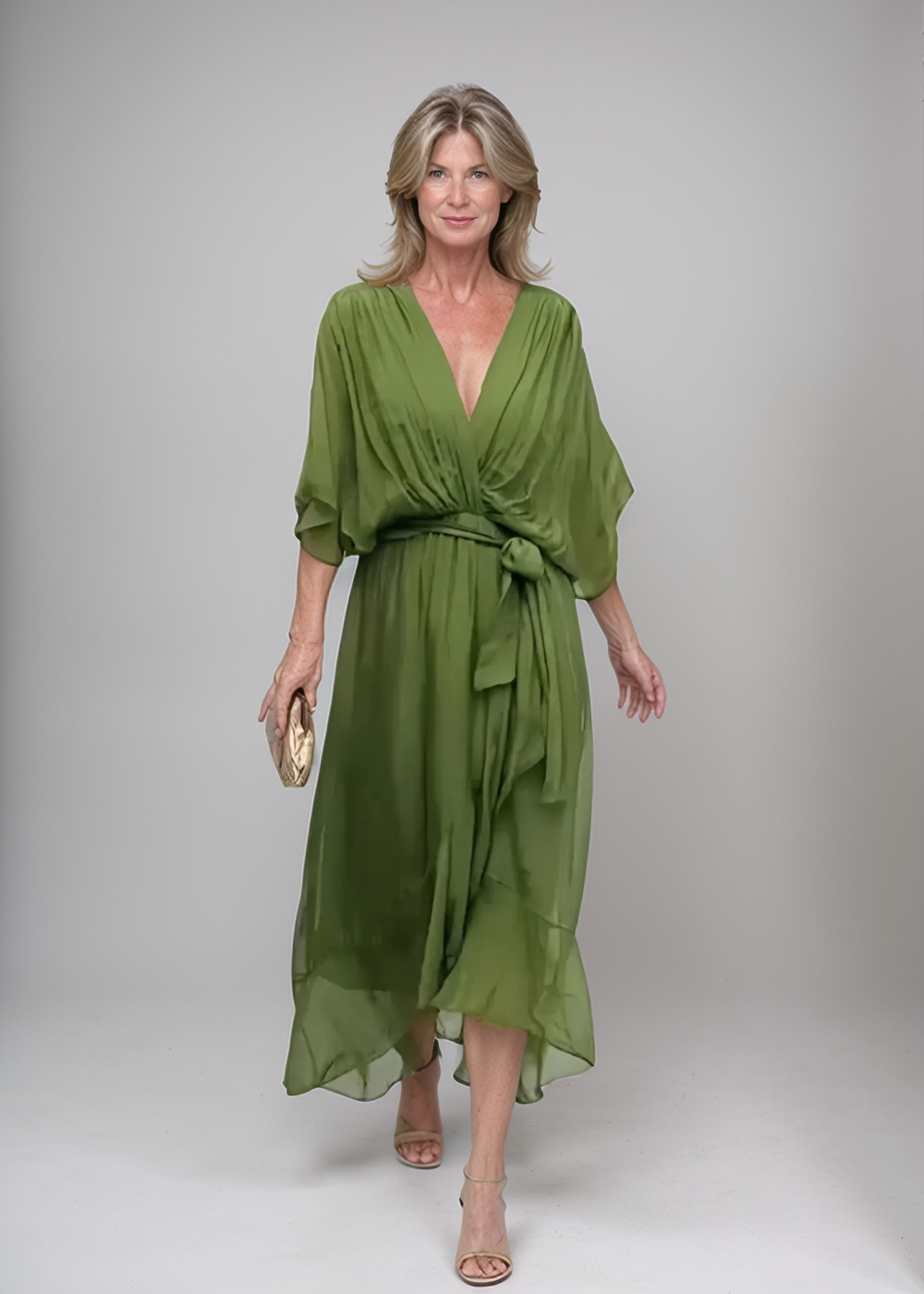 Aurora – Rochie Midi Damă din Chiffon, Stil Înfașurat, Vară