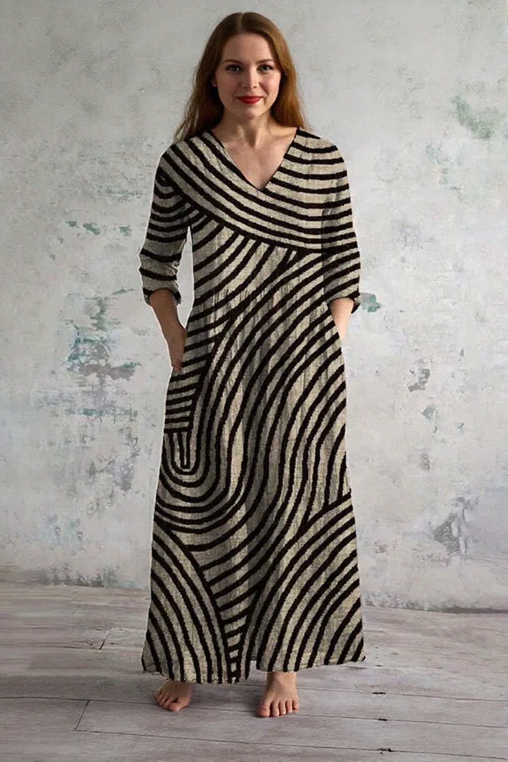 Belinda™ | Rochie maxi cu dungi și decolteu în V