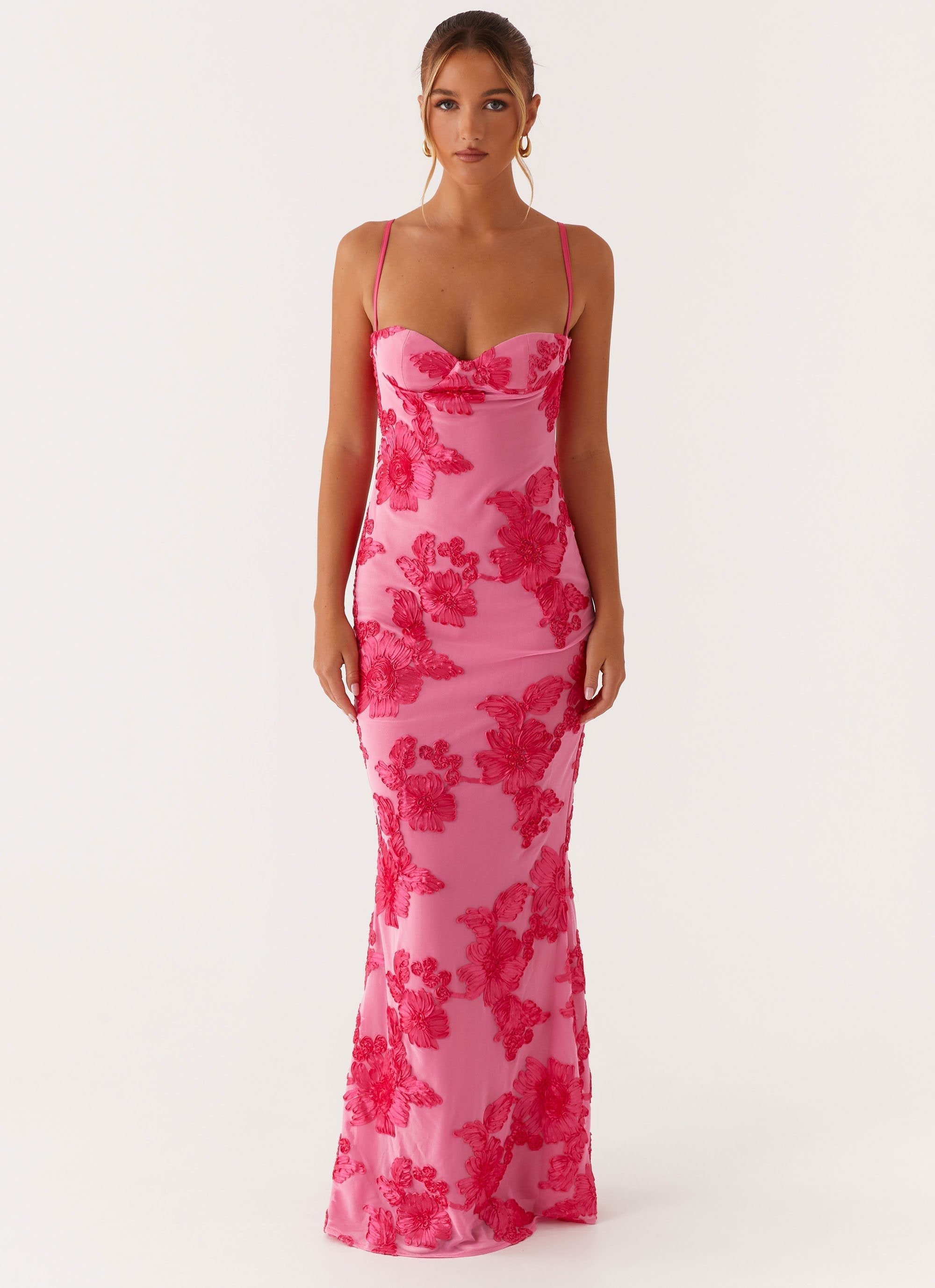 Soraya – Rochie Maxi de Damă Brodată Elegantă Roz