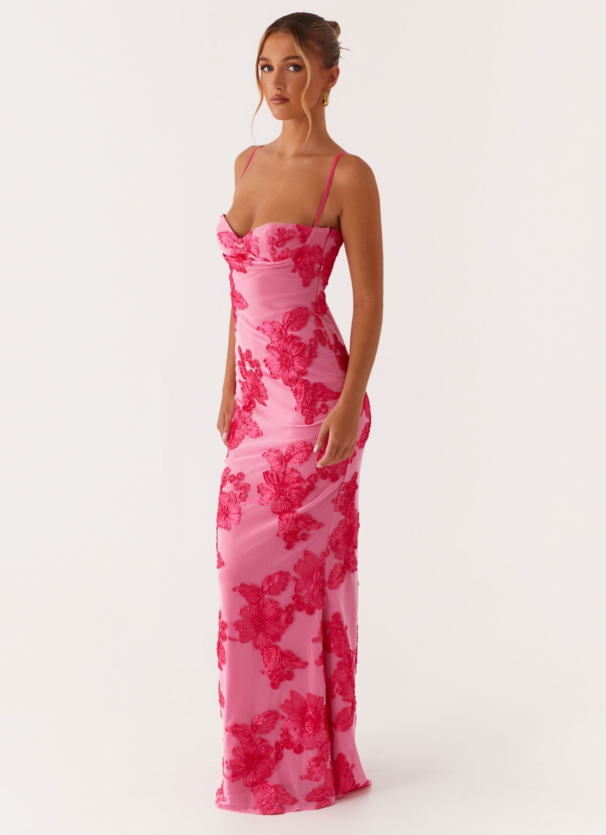 Soraya – Rochie Maxi de Damă Brodată Elegantă Roz
