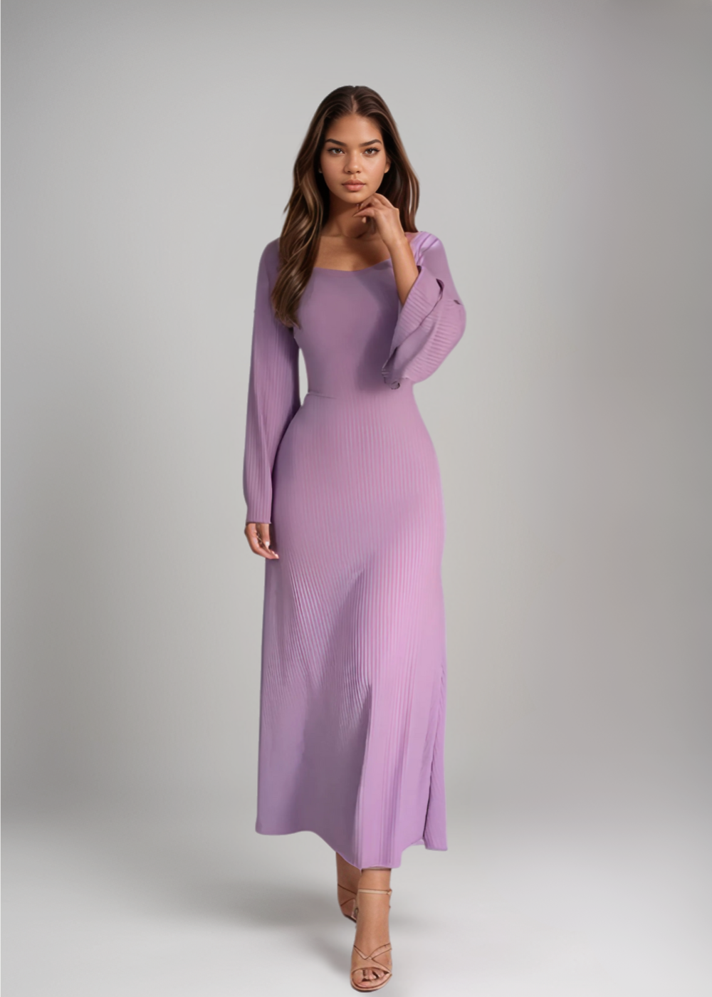 Nora™ | Rochie maxi din jacard cu mâneci