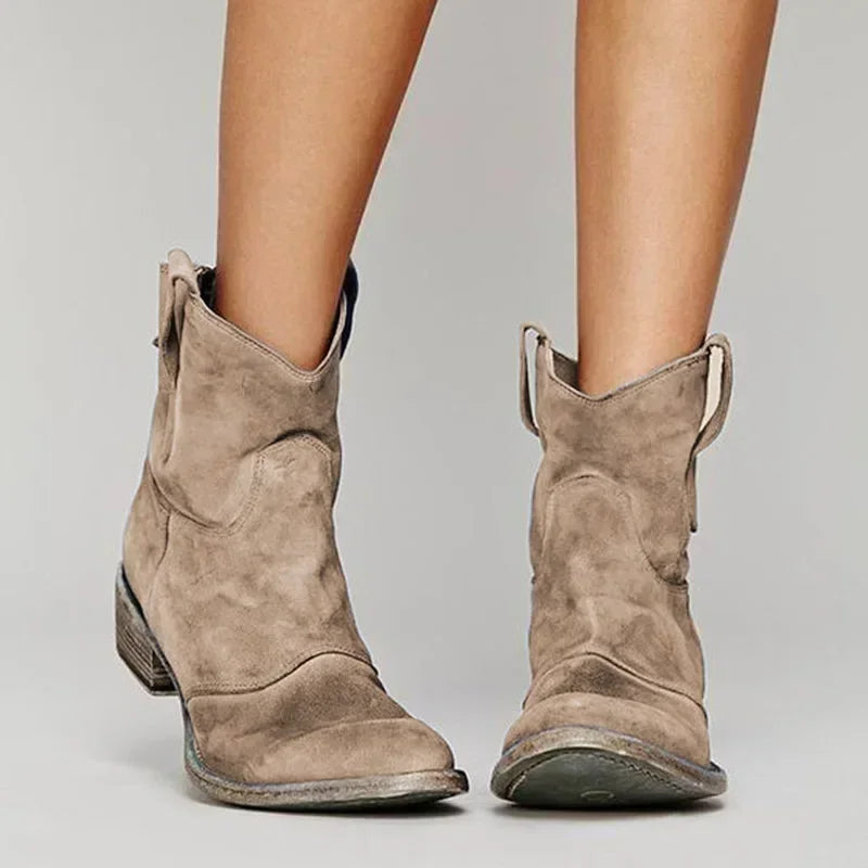 Phoebe – Bocanci de Damă Cowboy Ankle Vintage cu Toc Bloc