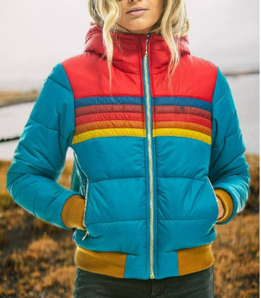 Puck – Geacă Puffer de Damă Impermeabilă cu Dungi Retro