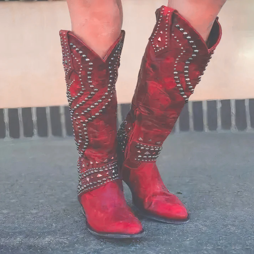 Mary – Botine de Damă Western Până la Genunchi cu Ținte