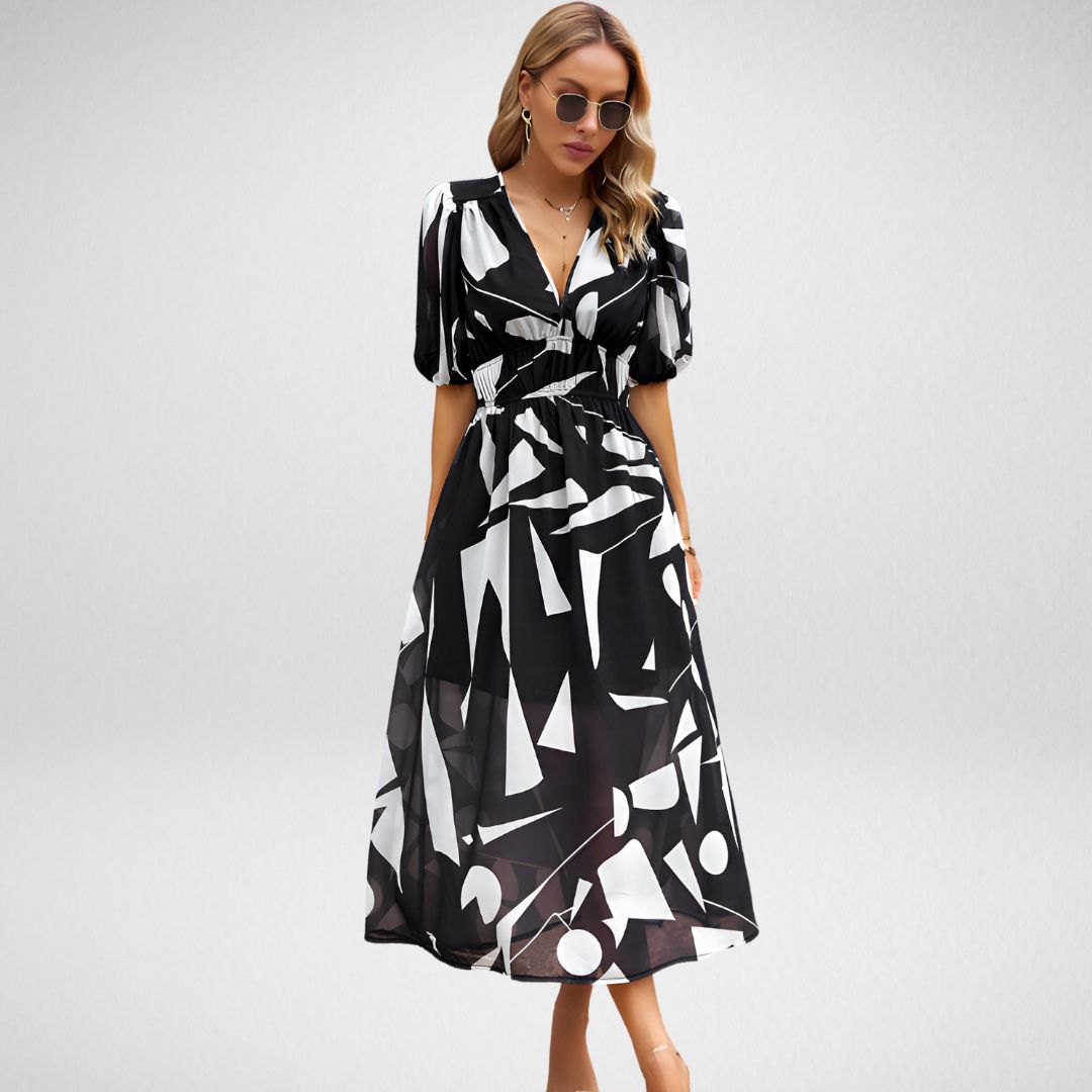 Giuliana – Rochie de Damă Elegantă Midi cu Decolteu în V și Croială Ajustată