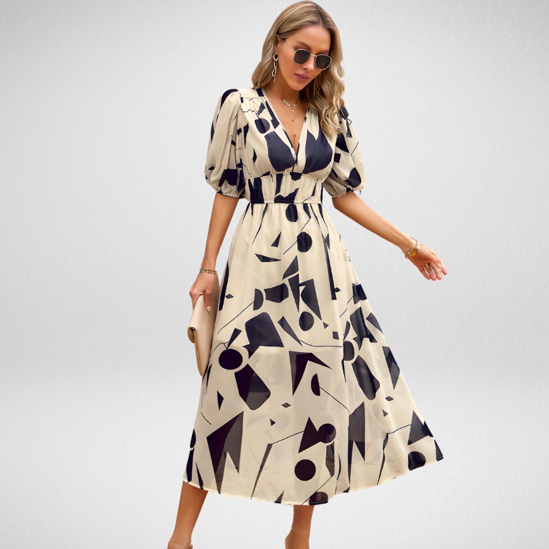 Giuliana – Rochie de Damă Elegantă Midi cu Decolteu în V și Croială Ajustată