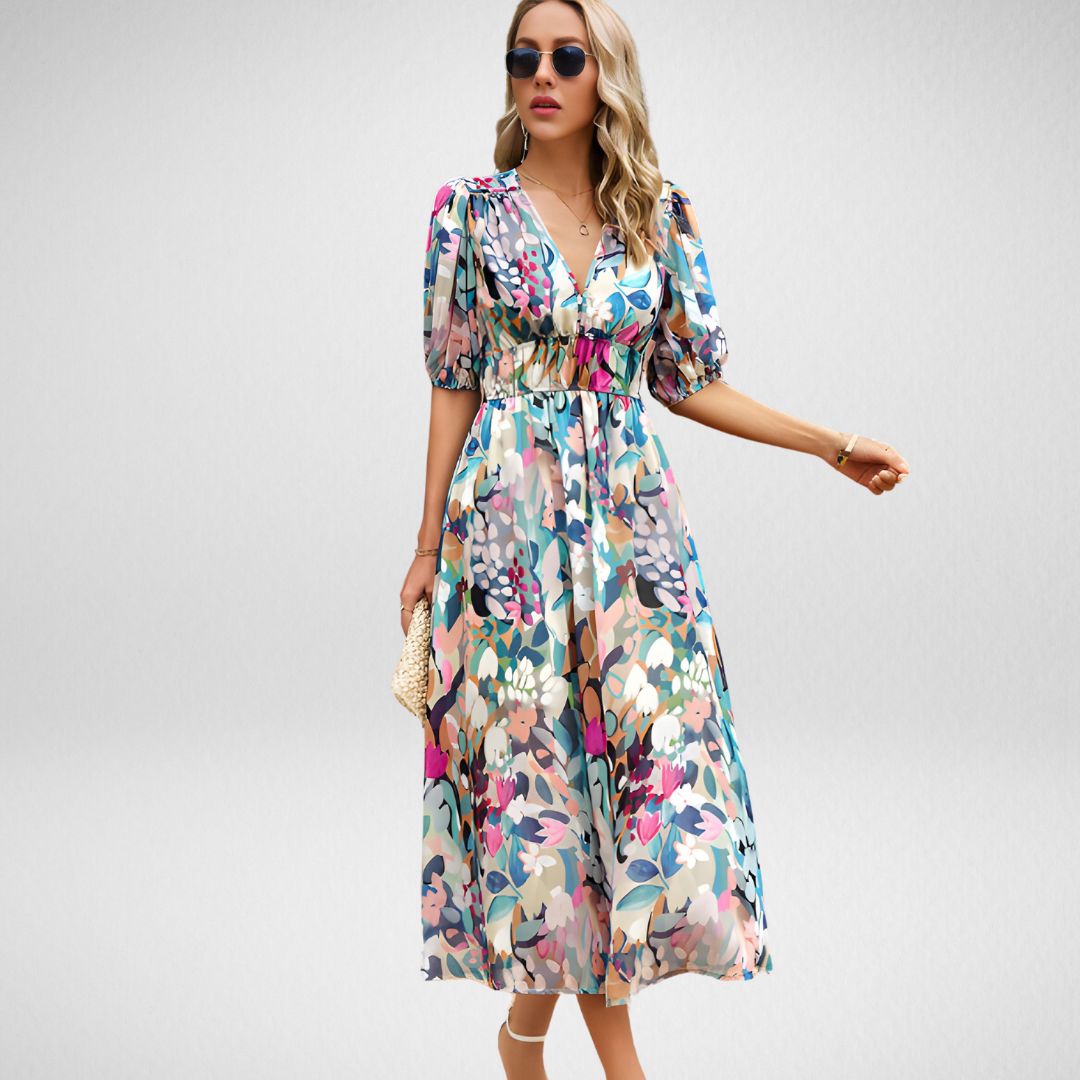 Giuliana – Rochie de Damă Elegantă Midi cu Decolteu în V și Croială Ajustată