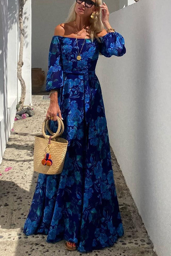 Francesca – Rochie Maxi Florală cu Umeri Decupați Eleganți