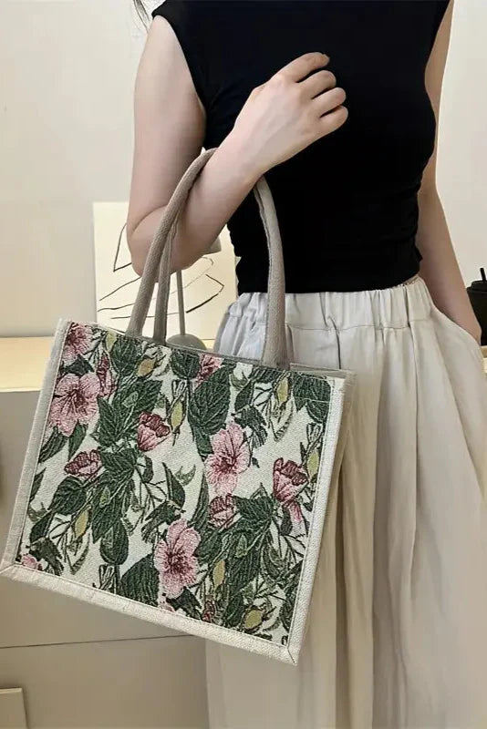 Geantă Jute Taila cu Imprimare Florală și Design Eco-Friendly