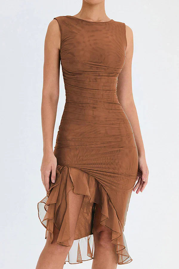 Amara – Rochie Midi de Damă Elegantă cu Volane