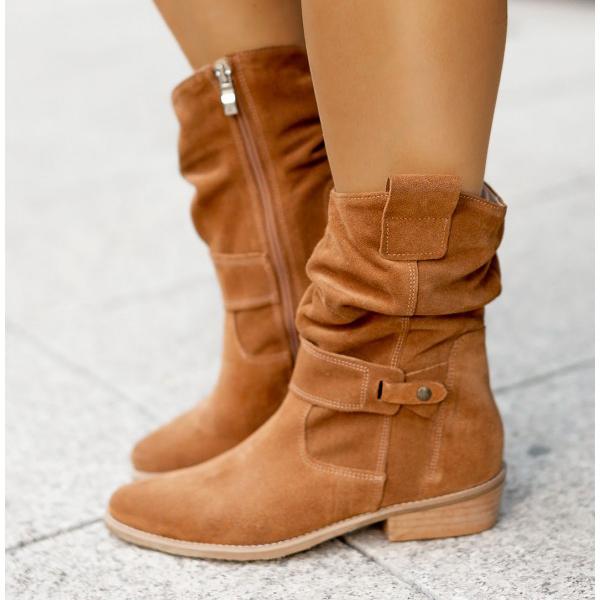 Alexis – Botine de Damă din Suede cu Toc Jos Elegant