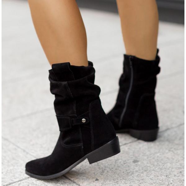 Alexis – Botine de Damă din Suede cu Toc Jos Elegant