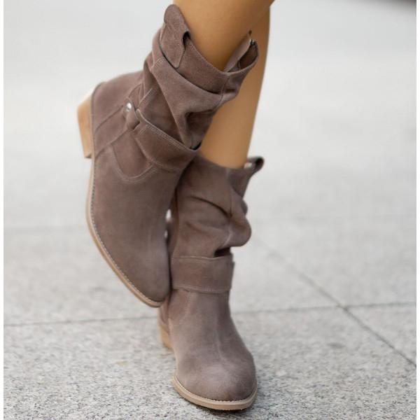 Alexis – Botine de Damă din Suede cu Toc Jos Elegant