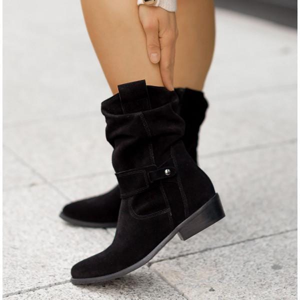 Alexis – Botine de Damă din Suede cu Toc Jos Elegant