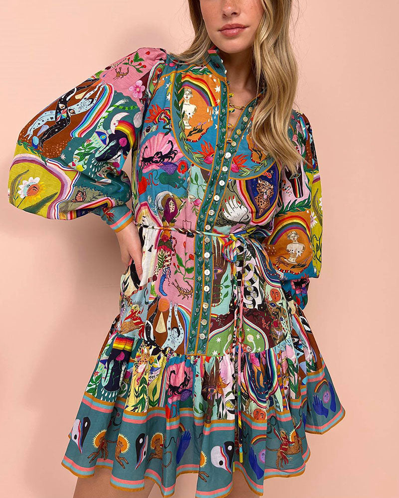 Madeleine – Rochie de Damă Elegantă cu Imprimeu Floral și Mâneci Lungi