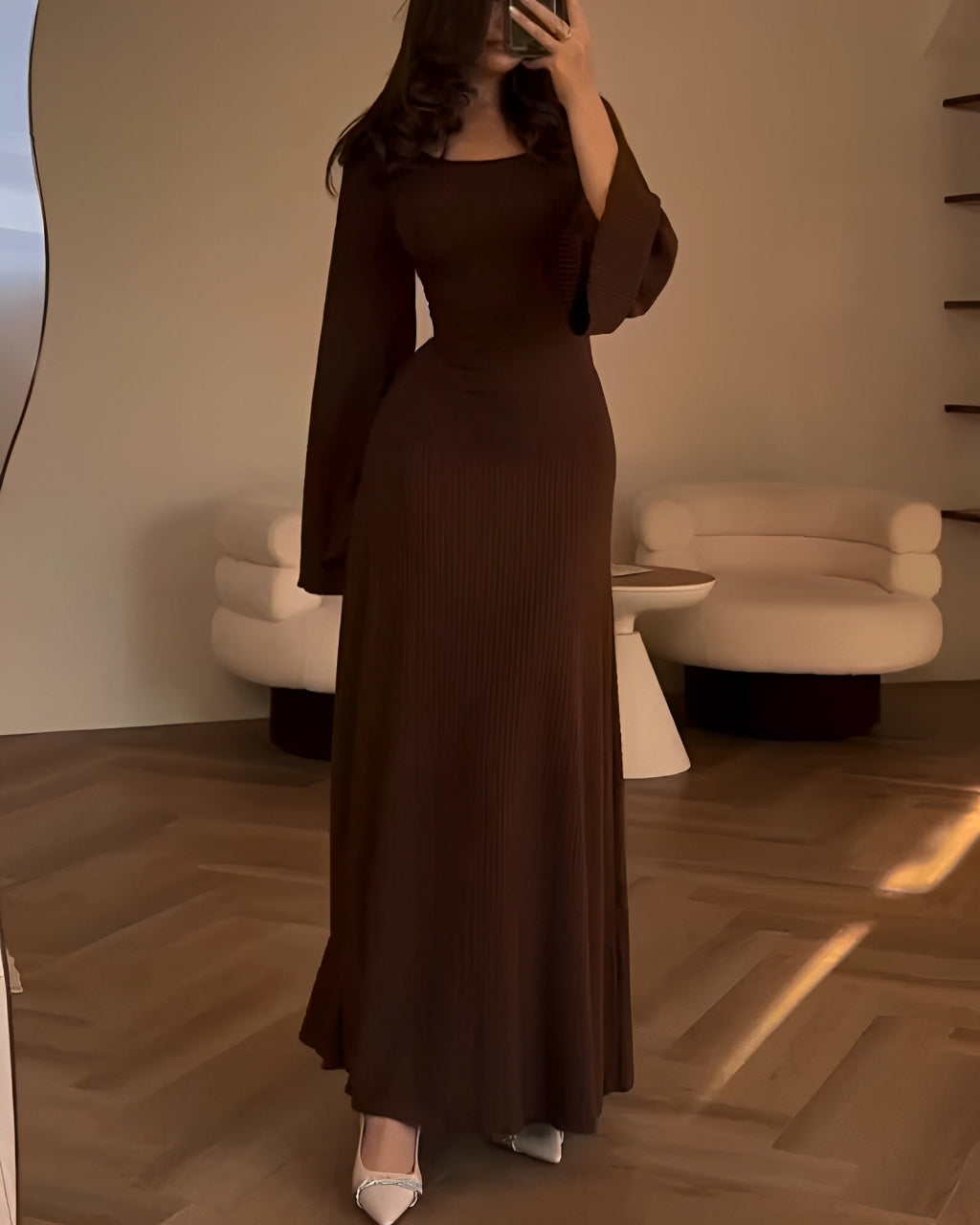 Nora™ | Rochie maxi din jacard cu mâneci