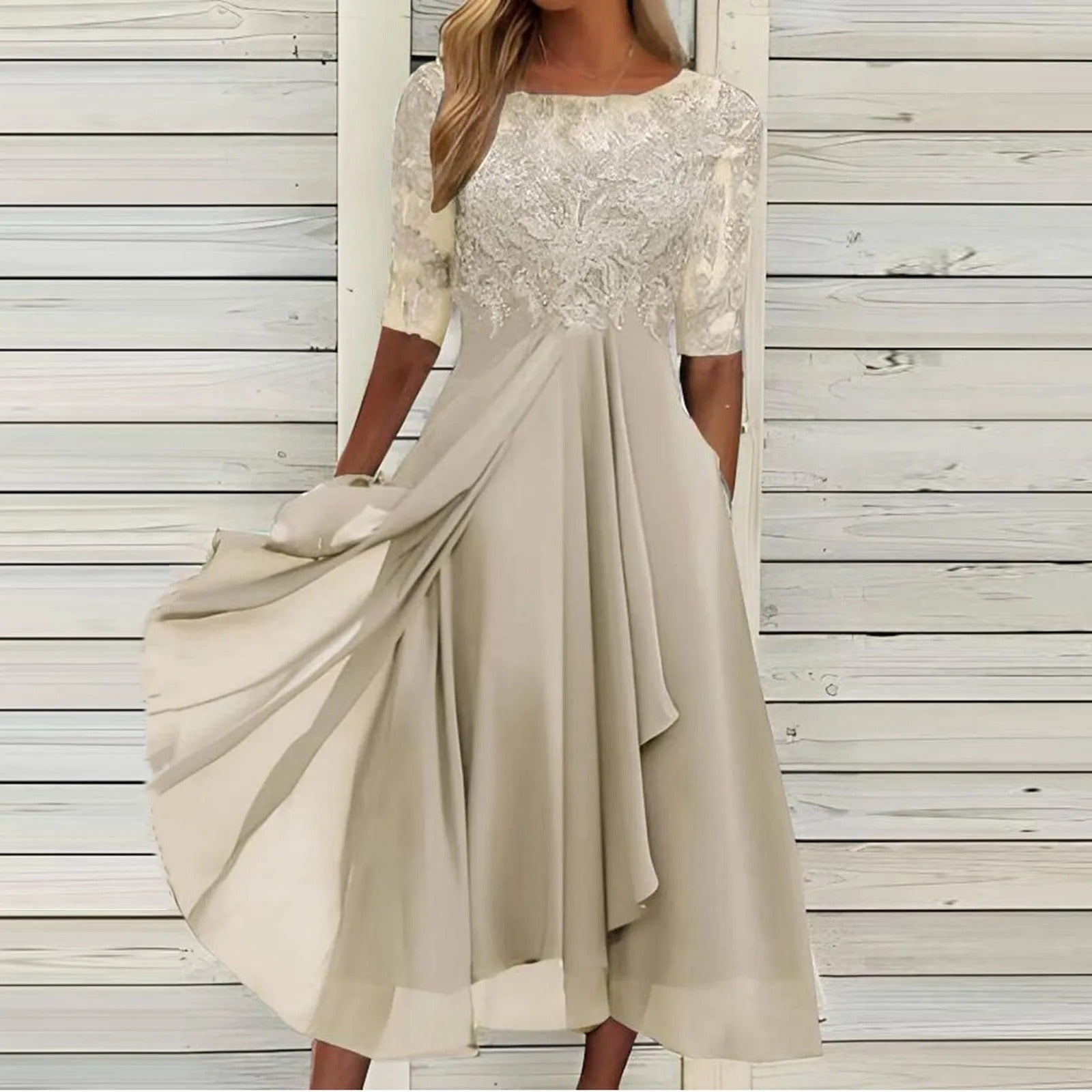 Leni – Rochie de Damă Elegantă din Chiffon cu Top Brodat