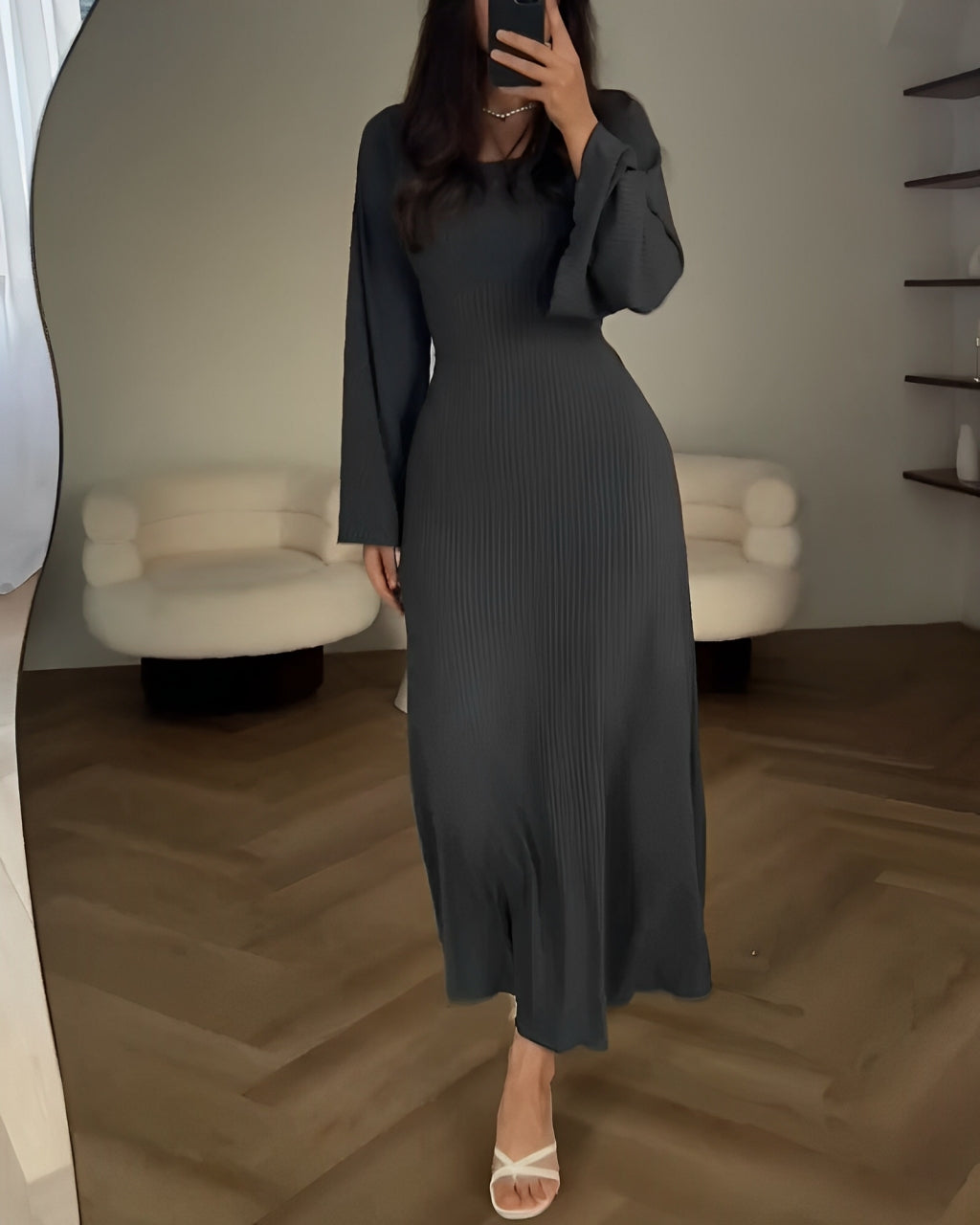 Nora™ | Rochie maxi din jacard cu mâneci