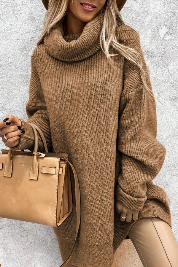 Ella - Pulover Oversized cu Mâneci Lungi și Guler Larg
