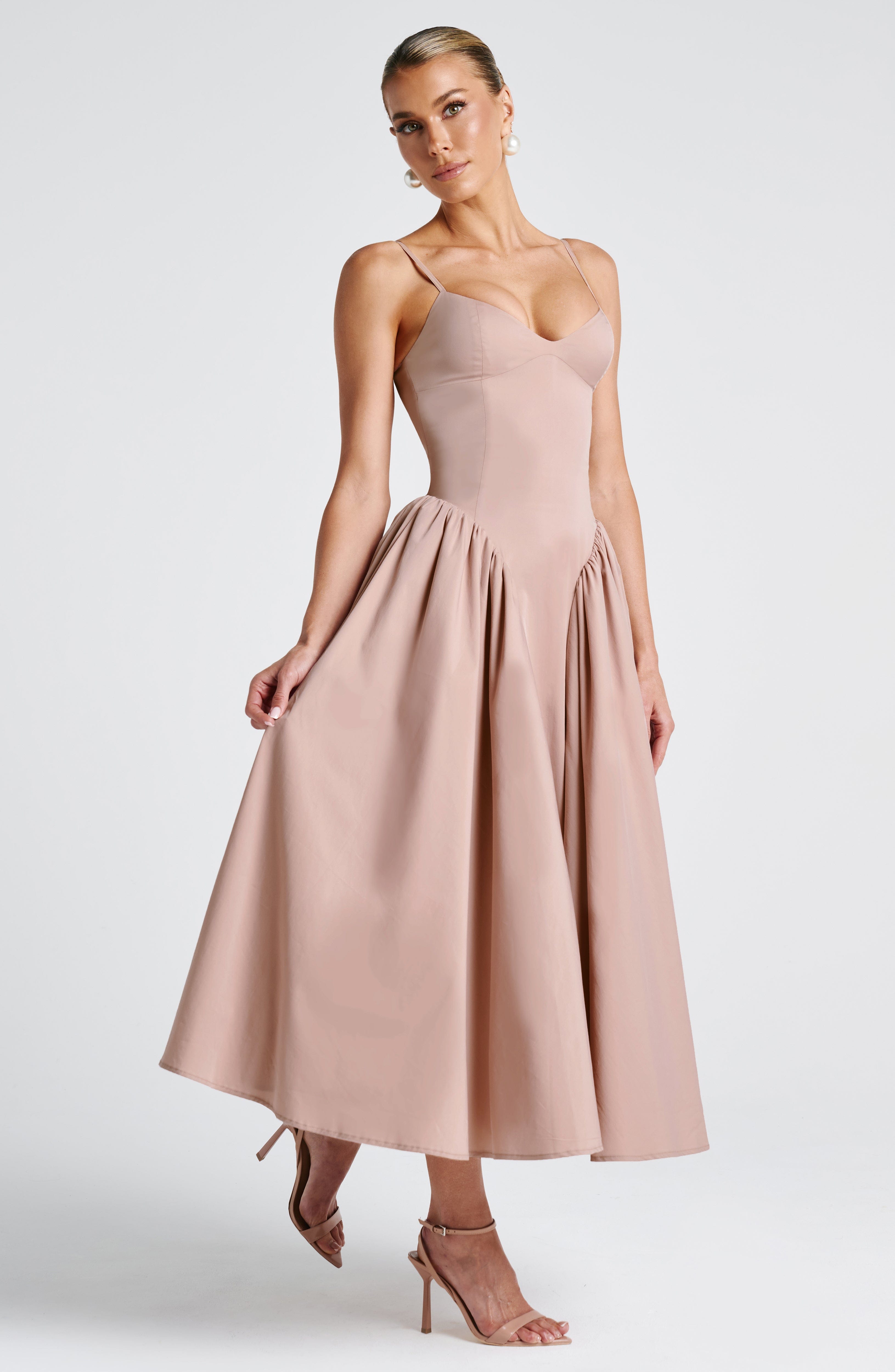 Luminara – Rochie Midi de Damă Elegantă cu Top Ajustat și Fustă Voluminoasă