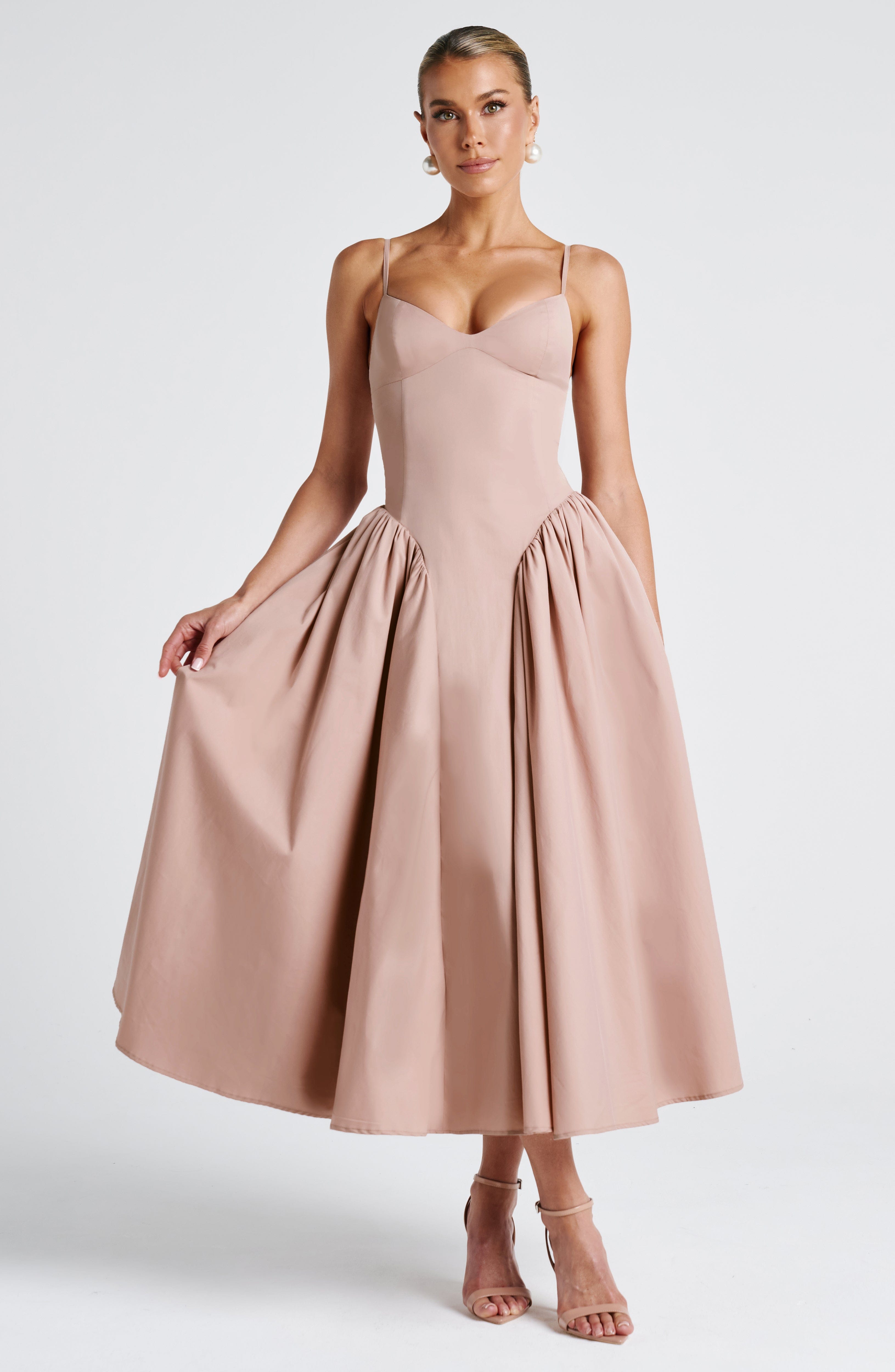 Luminara – Rochie Midi de Damă Elegantă cu Top Ajustat și Fustă Voluminoasă