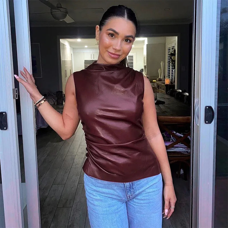 Evelyn - Top din Piele în Celebrul Burgundy și Negru