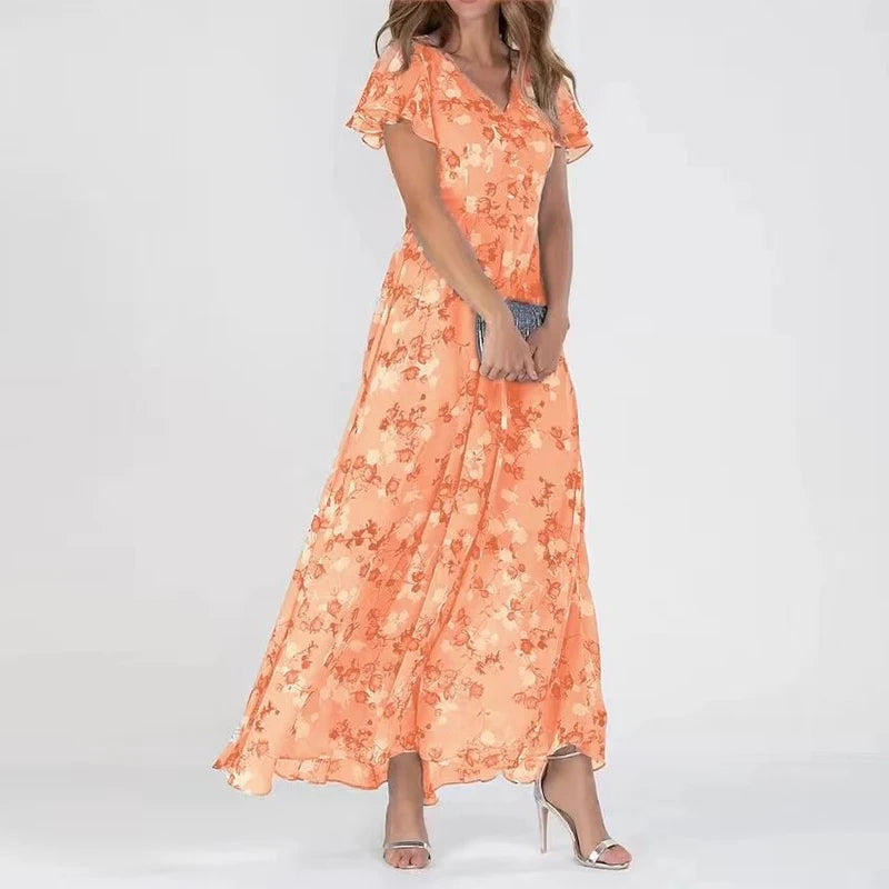 Sofia – Rochie de Damă Maxi cu Flori și Volane Elegante