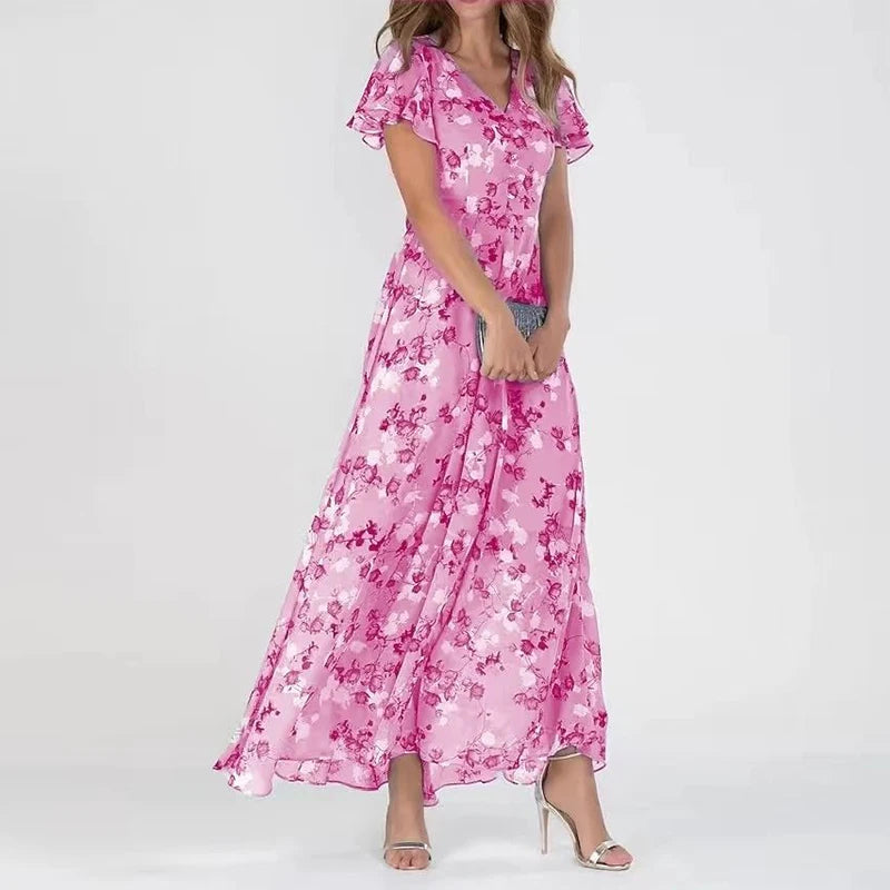 Sofia – Rochie de Damă Maxi cu Flori și Volane Elegante