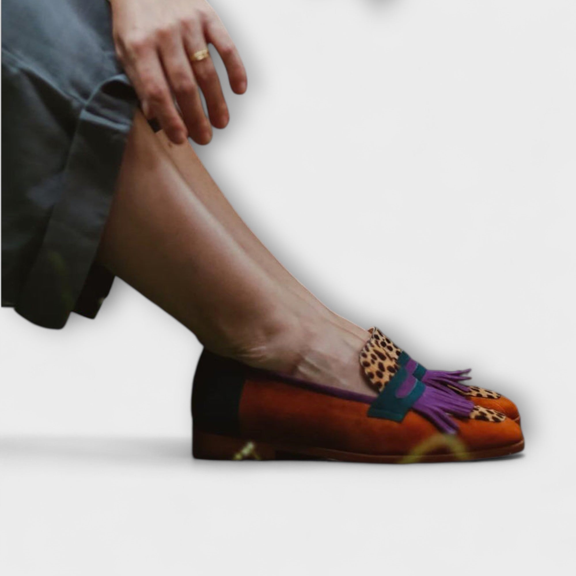 Fallon – Loafers Damă Faux Suede Maro cu Imprimeu Leopard