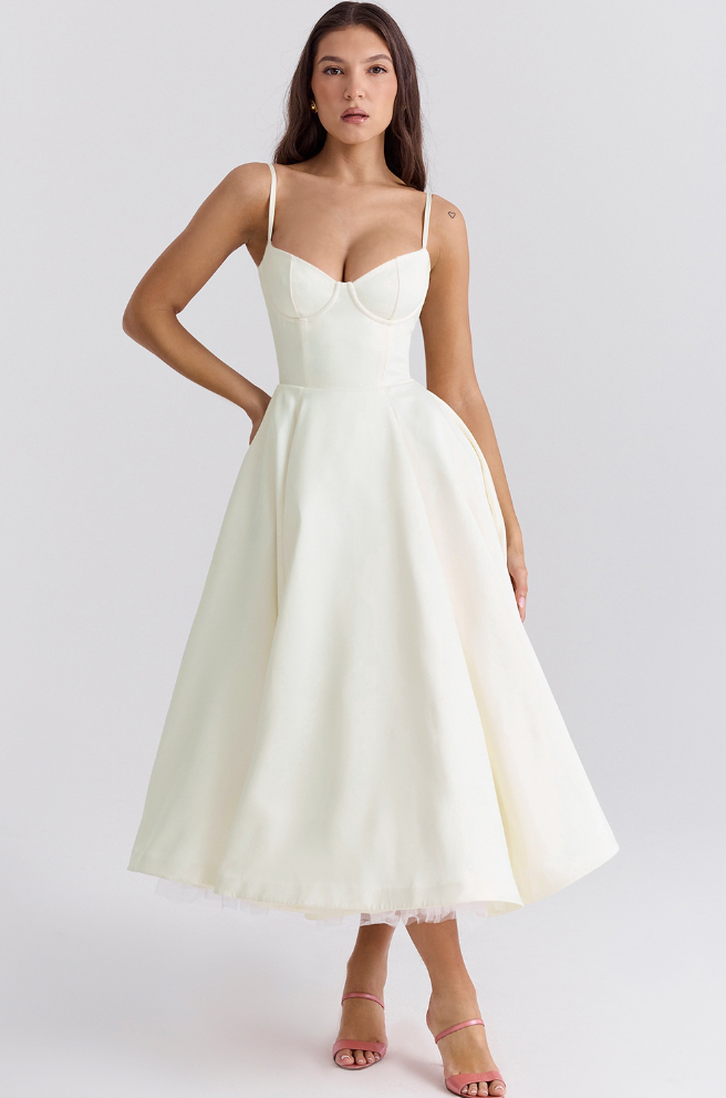 Julia™ | Rochie midi din satin cu corset
