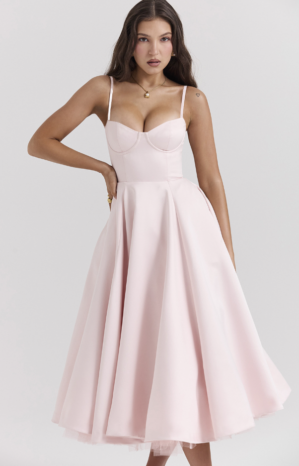 Julia™ | Rochie midi din satin cu corset