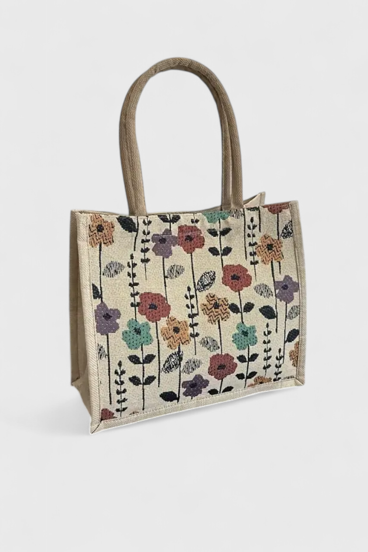 Geantă Jute Taila cu Imprimare Florală și Design Eco-Friendly