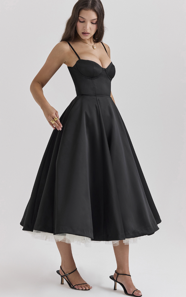 Julia™ | Rochie midi din satin cu corset