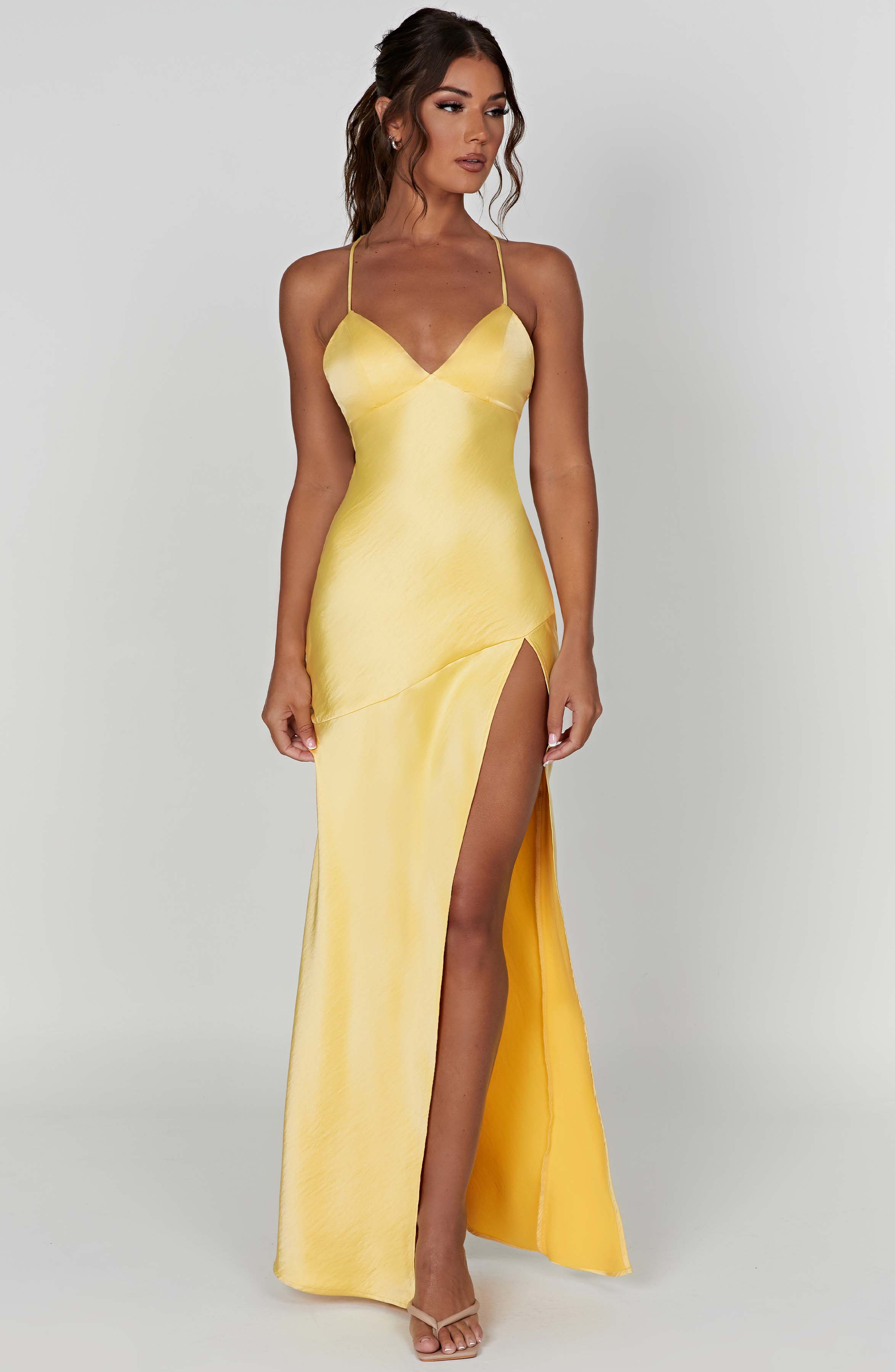 Meliva – Rochie Maxi de Damă cu Decolteu Înalt Satinată