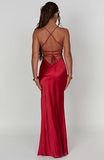 Amara – Rochie de Damă Maxi Satin Elegantă cu Fisură
