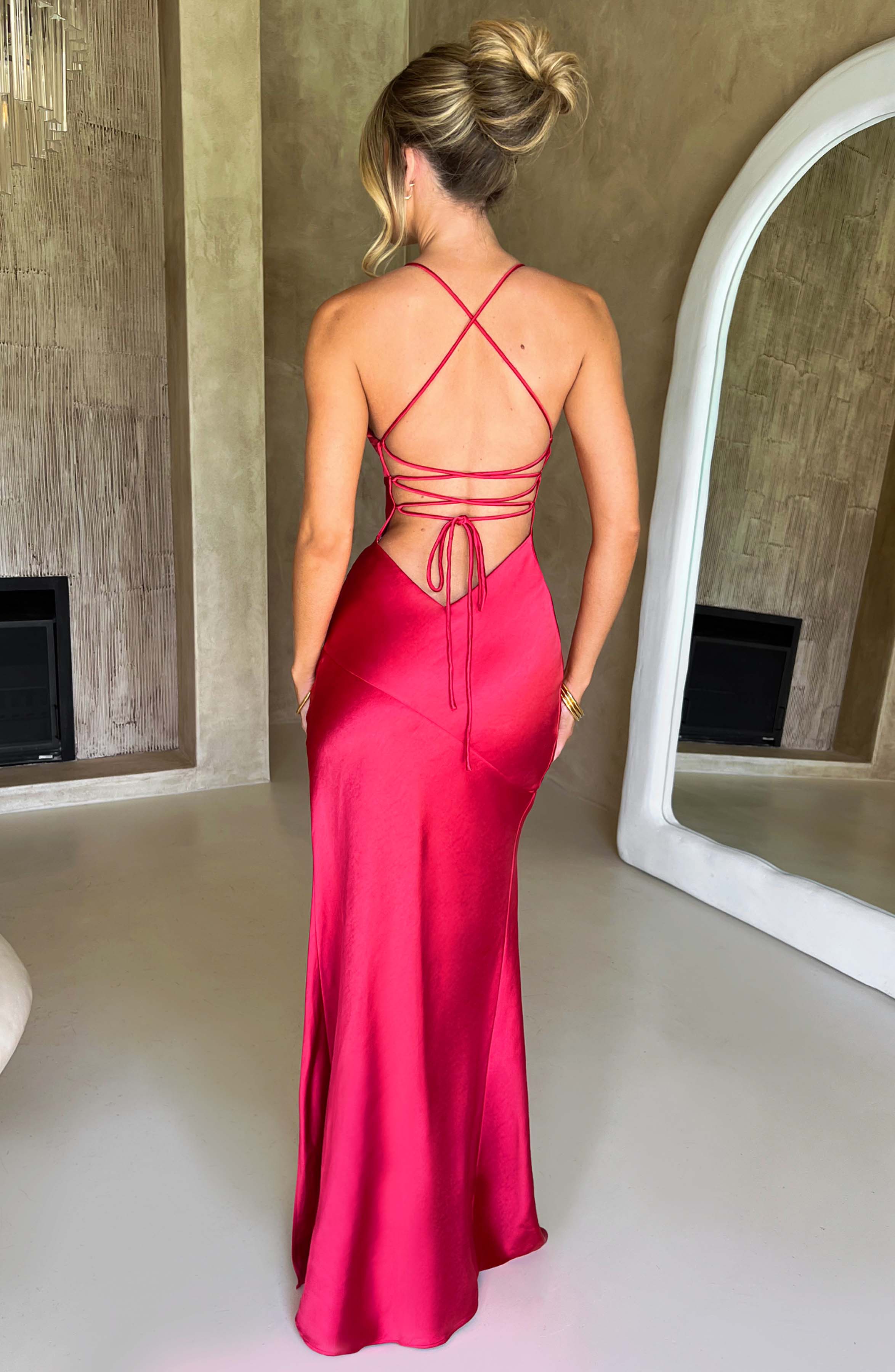 Meliva – Rochie Maxi de Damă cu Decolteu Înalt Satinată