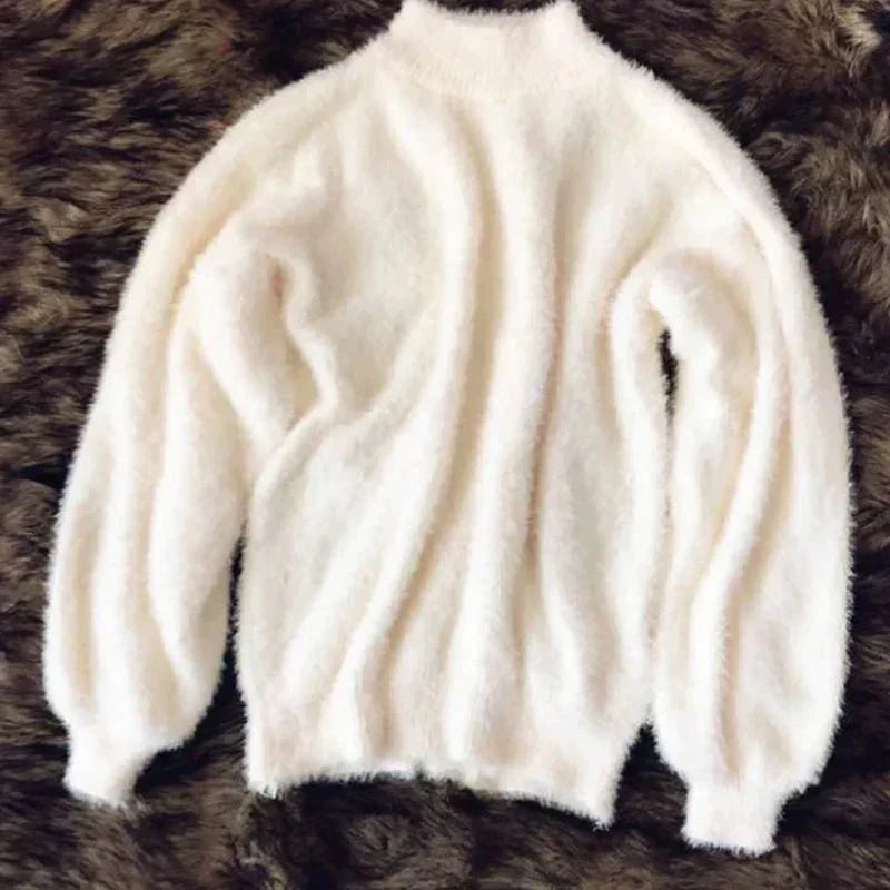 Joy - Pulover oversized cu guler înalt din tricot pufos