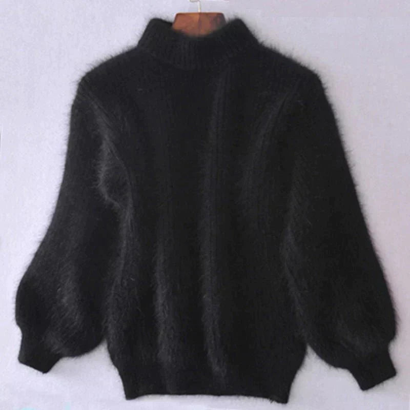 Joy - Pulover oversized cu guler înalt din tricot pufos