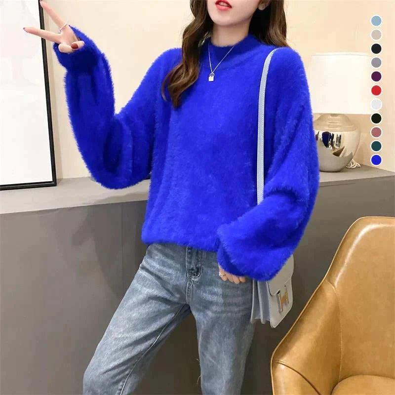Joy - Pulover oversized cu guler înalt din tricot pufos