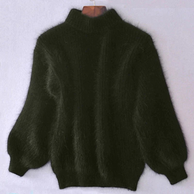 Joy - Pulover oversized cu guler înalt din tricot pufos