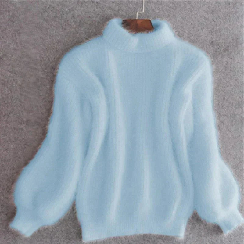 Joy - Pulover oversized cu guler înalt din tricot pufos
