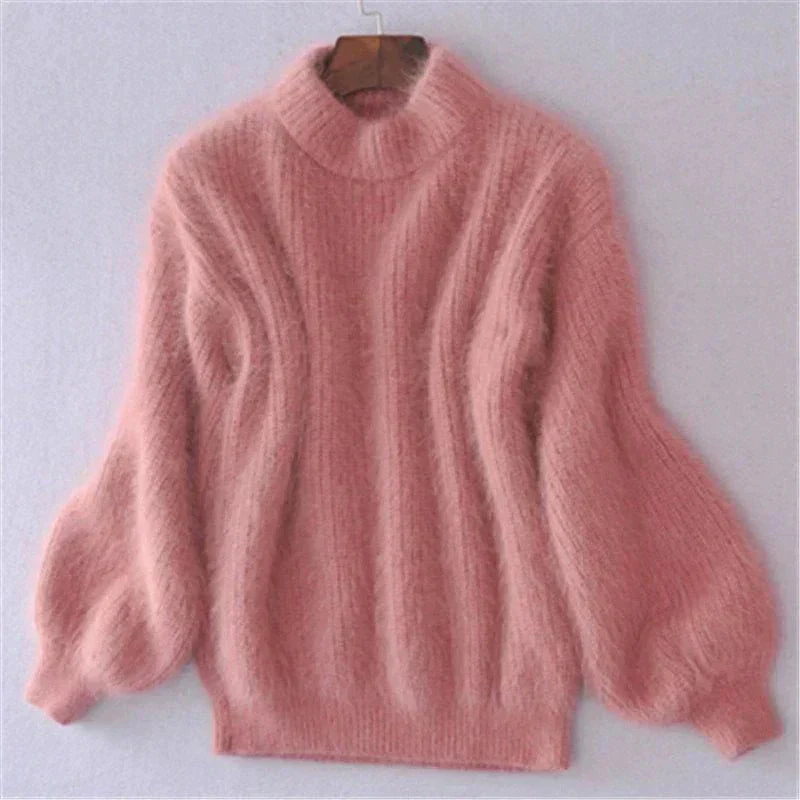 Joy - Pulover oversized cu guler înalt din tricot pufos