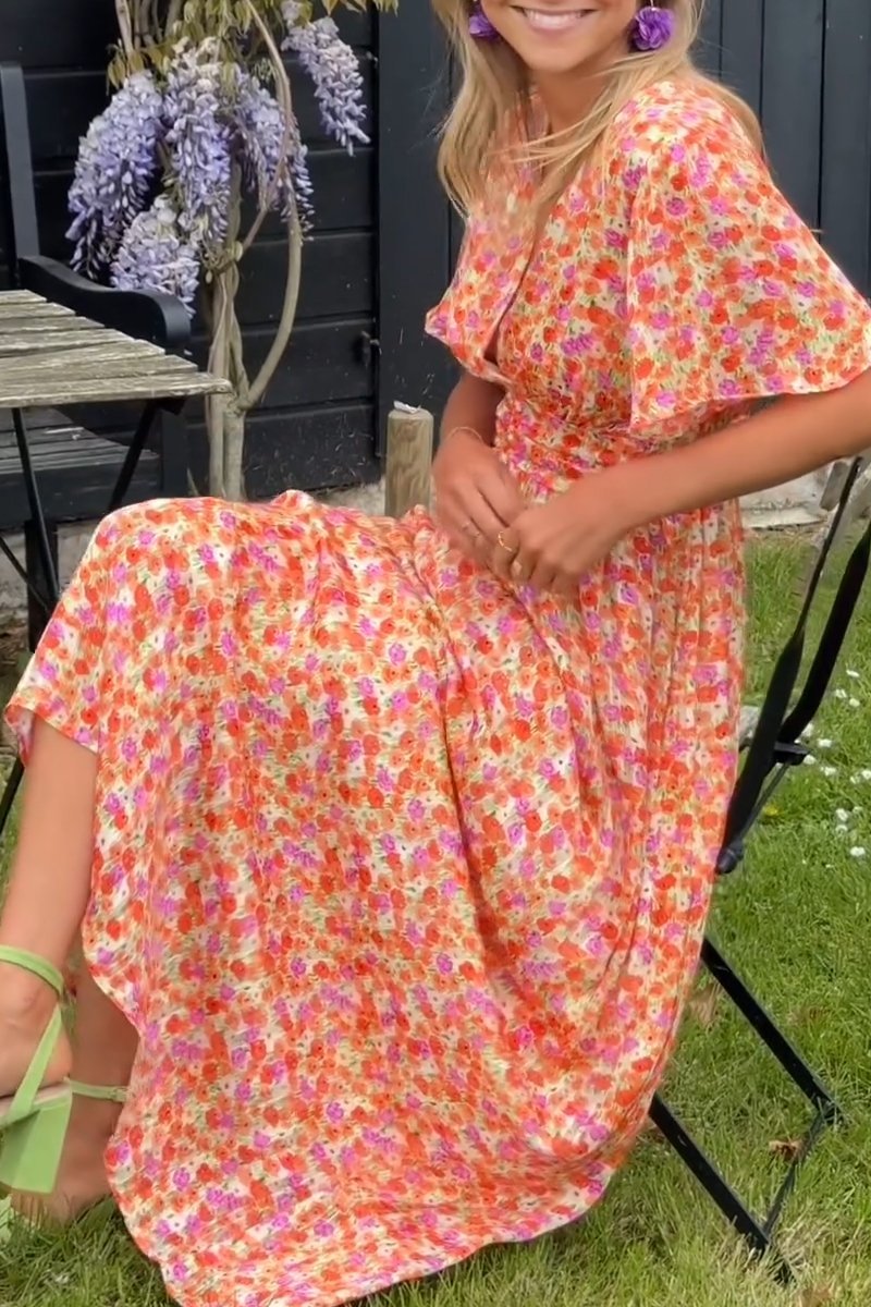 Pauline - Rochie lungă cu motiv floral
