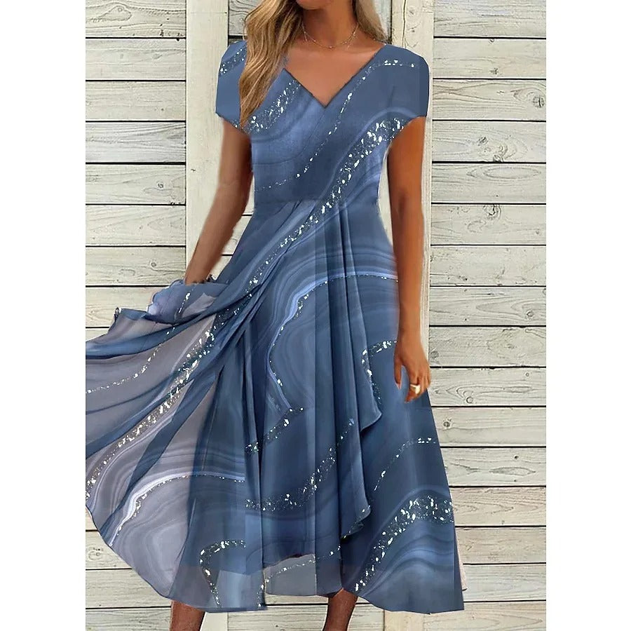 Stella™ | Rochie midi cu model de vortex și decolteu în formă de V