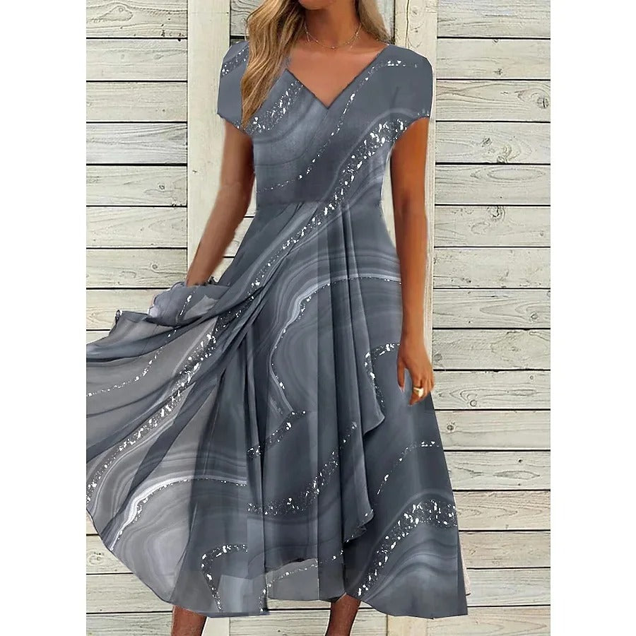 Stella™ | Rochie midi cu model de vortex și decolteu în formă de V